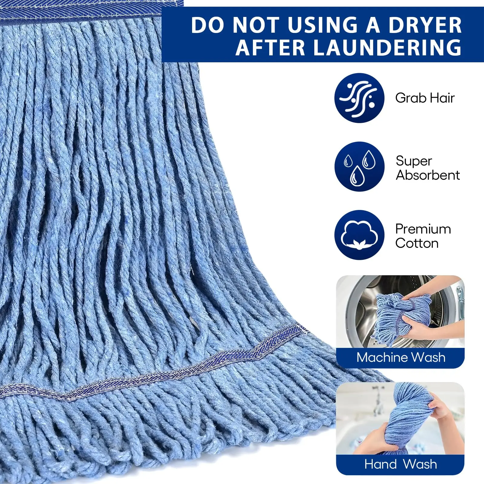 Commercial Heavy Duty Microfiber Mop Heads for Floor Cleaning 4-Ply Synthetic Cotton Yarn Industrial Wet Mop Head Refill - Image 2