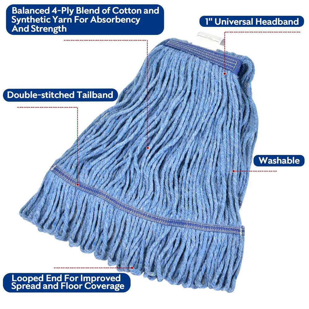 Commercial Heavy Duty Microfiber Mop Heads for Floor Cleaning 4-Ply Synthetic Cotton Yarn Industrial Wet Mop Head Refill - Image 3