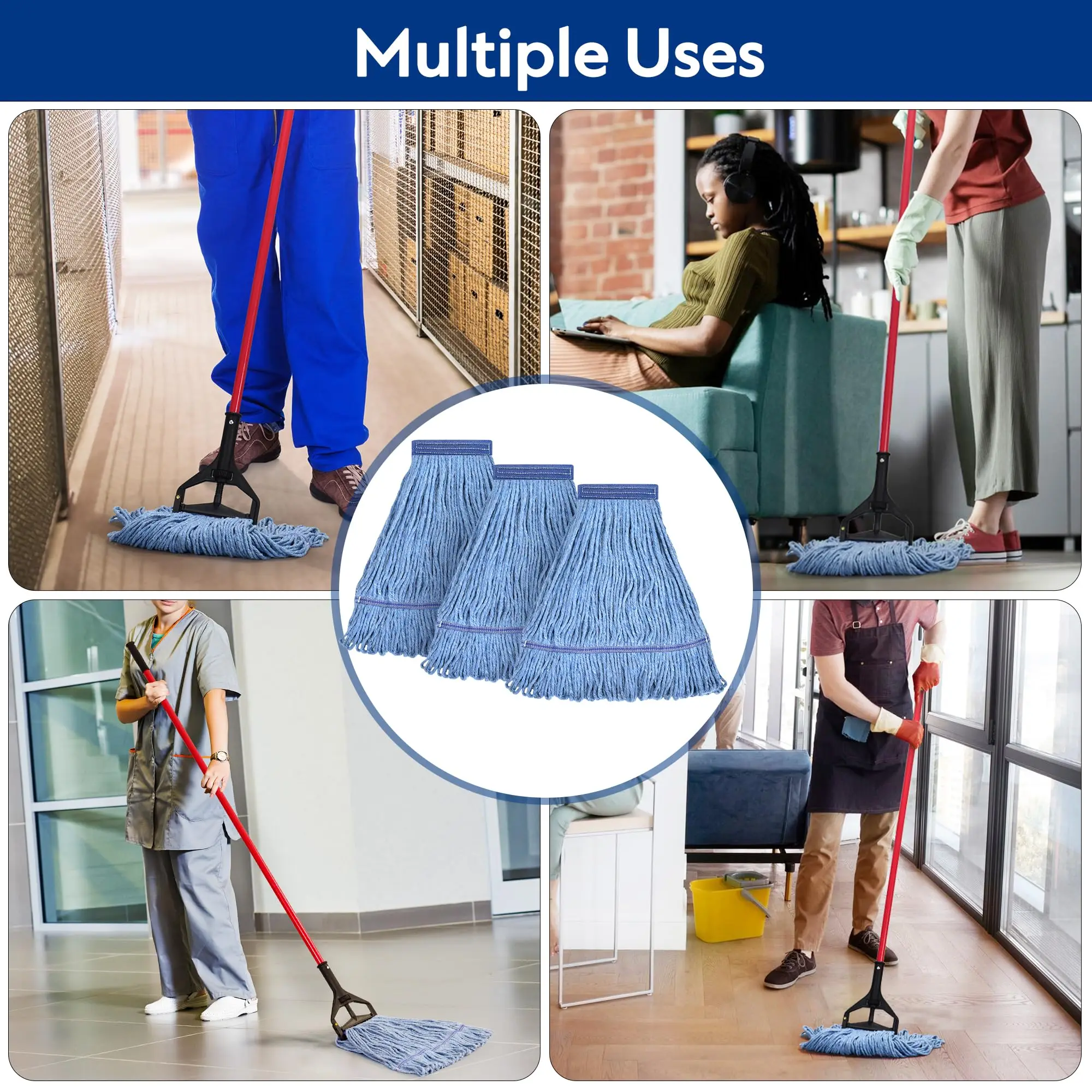 Commercial Heavy Duty Microfiber Mop Heads for Floor Cleaning 4-Ply Synthetic Cotton Yarn Industrial Wet Mop Head Refill - Image 5