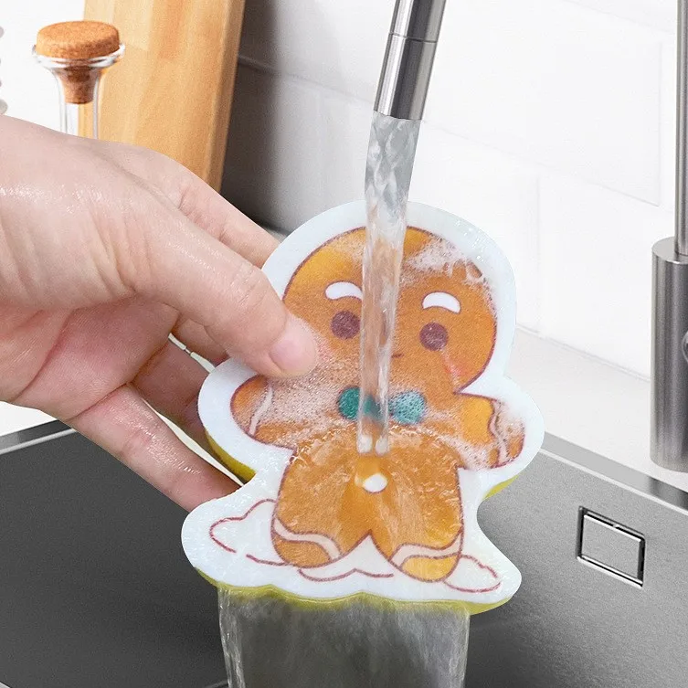 Christmas-themed Microfiber Dishwashing Sponge Cartoon Absorbent Cleaning Scouring Pad Reusable Kitchen Dish Sponges - Image 3