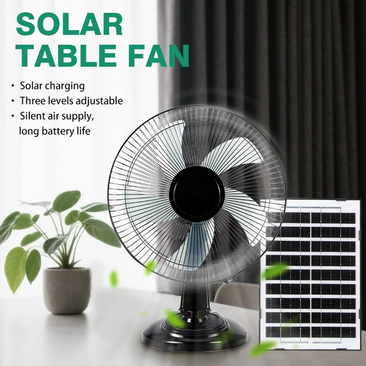 Hot Sale Solar Powered Rechargeable 12Inch Outdoor Indoor 15W Long Endurance 3 Speed Adjustable Solar Table Fan