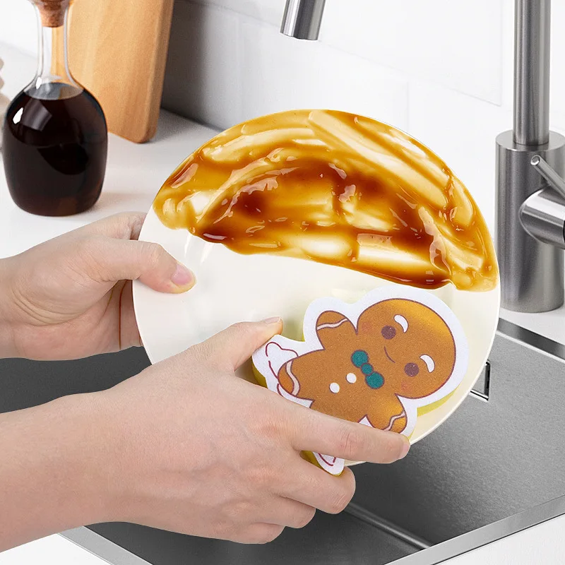 Christmas-themed Microfiber Dishwashing Sponge Cartoon Absorbent Cleaning Scouring Pad Reusable Kitchen Dish Sponges - Image 5