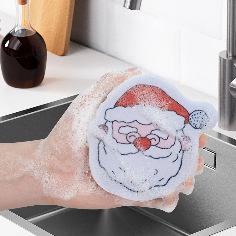 Christmas-themed Microfiber Dishwashing Sponge Cartoon Absorbent Cleaning Scouring Pad Reusable Kitchen Dish Sponges - Image 2