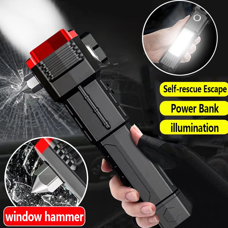 Outdoor Adventure Lighting Portable With Safety Hammer COB Rechargeable USB Emergency Led Torch Light Tactical Flashlight - Image 2