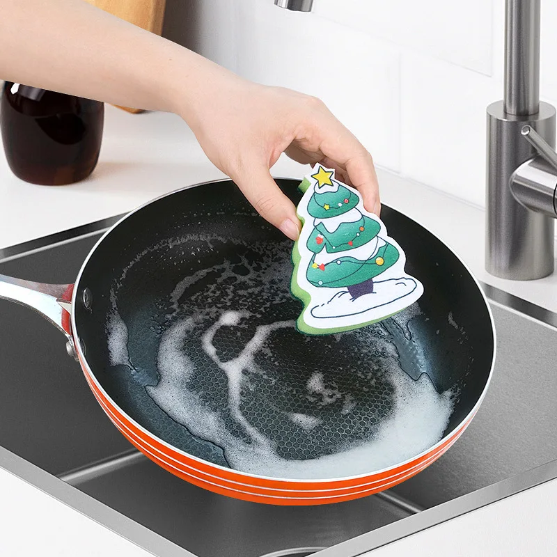 Christmas-themed Microfiber Dishwashing Sponge Cartoon Absorbent Cleaning Scouring Pad Reusable Kitchen Dish Sponges - Image 4