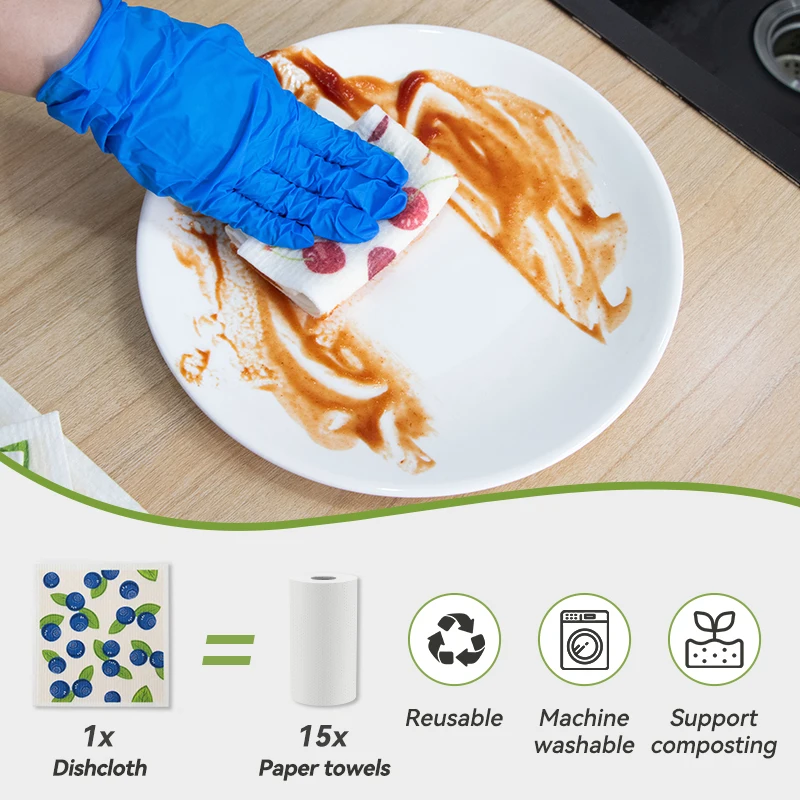 Customized Design Printed Swedish Dishcloth Eco-Friendly Cleaning Towels for Kitchen Dish Quick-Dry Cellulose Sponge Cloths - Image 2