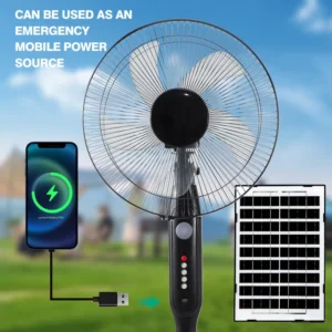 High Quality Eco Energy Solar Rechargeable 15W 16inch USB Charging 3 Speed 3-in-1 Solar Floor Fan with Solar Panel