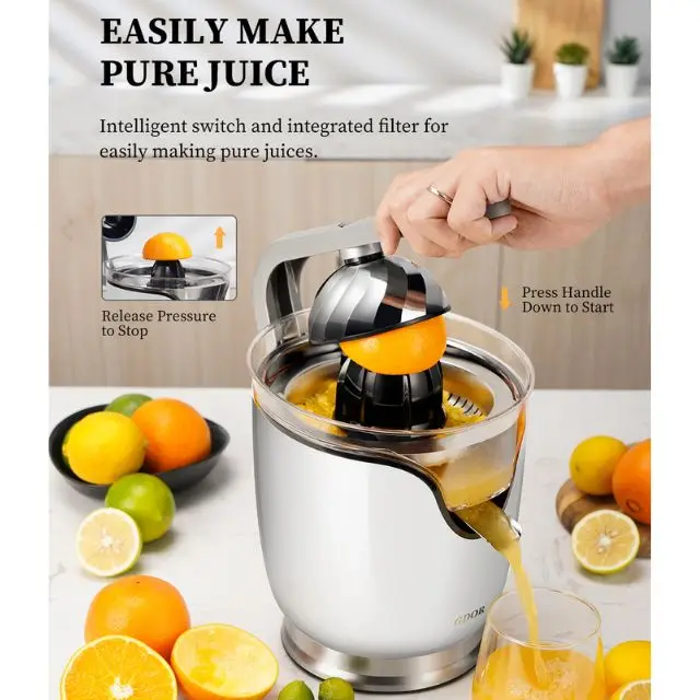 2024 Industrial Ultra Quiet Motor BPA Free Smooth Orange Juicing Machine Brushed Stainless Steel Less Time Cost Electric Juicer - Image 2