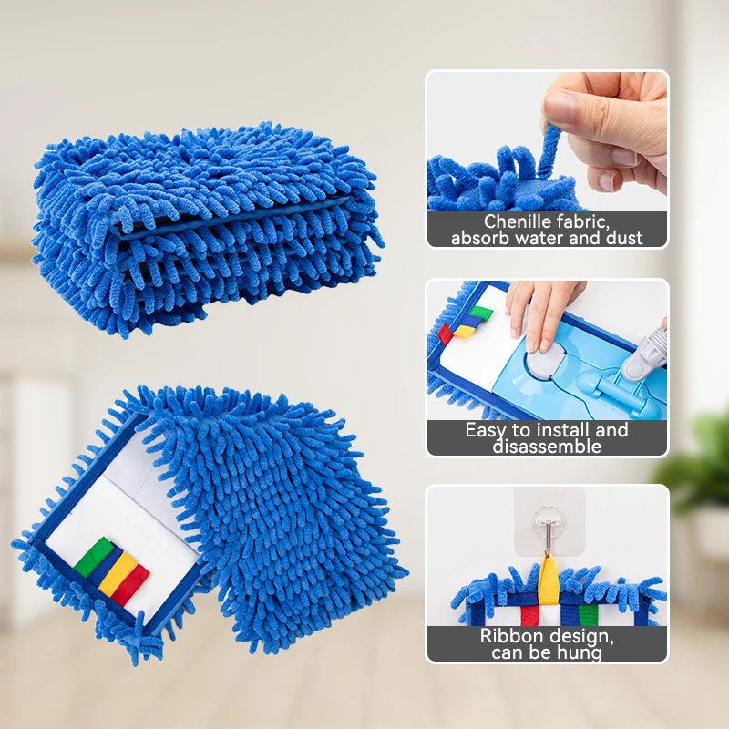 Commercial Factory Microfiber Chenille Mop Wet Flat Mat Cleaning with Chenille Mop Head for Floor Cleaning - Image 2