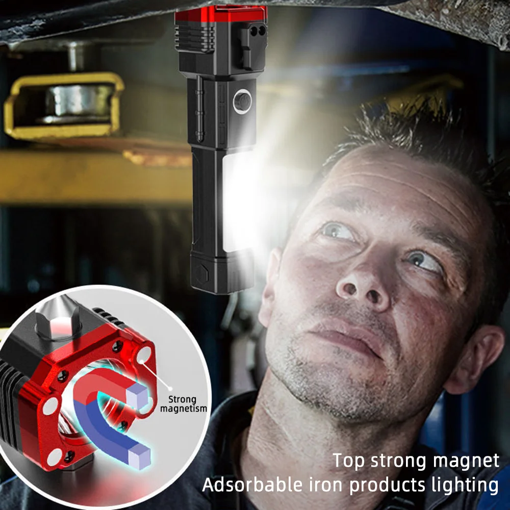 Outdoor Adventure Lighting Portable With Safety Hammer COB Rechargeable USB Emergency Led Torch Light Tactical Flashlight - Image 4