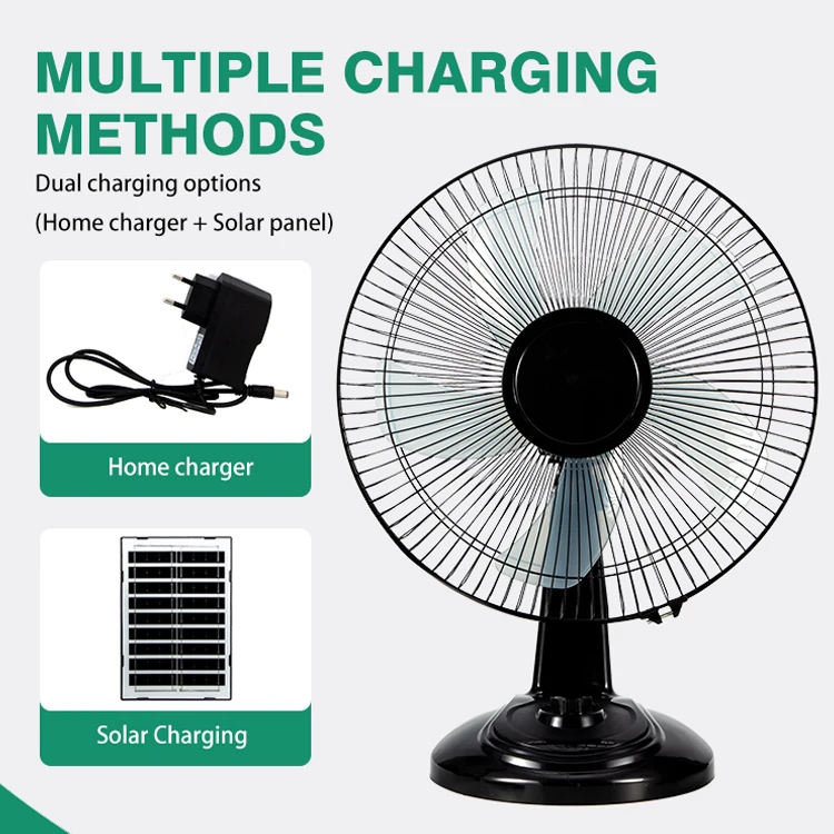 Hot Sale Solar Powered Rechargeable 12Inch Outdoor Indoor 15W Long Endurance 3 Speed Adjustable Solar Table Fan - Image 3
