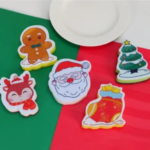 Christmas-themed Microfiber Dishwashing Sponge Cartoon Absorbent Cleaning Scouring Pad Reusable Kitchen Dish Sponges