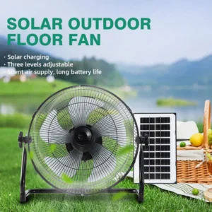 New 12-Inch Solar Outdoor Floor Fan with 3-Speed Wind Eco-Friendly Solar Panel