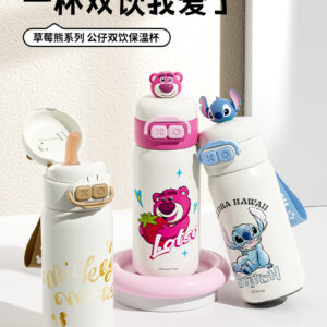 Strawberry Bear Licensed Kids Stainless Steel Insulated Cup – 6-12H Thermal, Dual-Use, Cute Student Drinkware