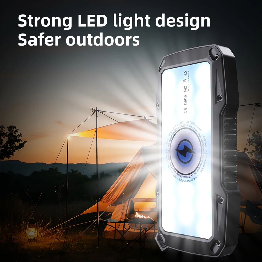 High Power LED Camping Lantern with Solar Charging 10000mAh Fast Wireless Charger Ideal for BBQ and Hiking - Image 2