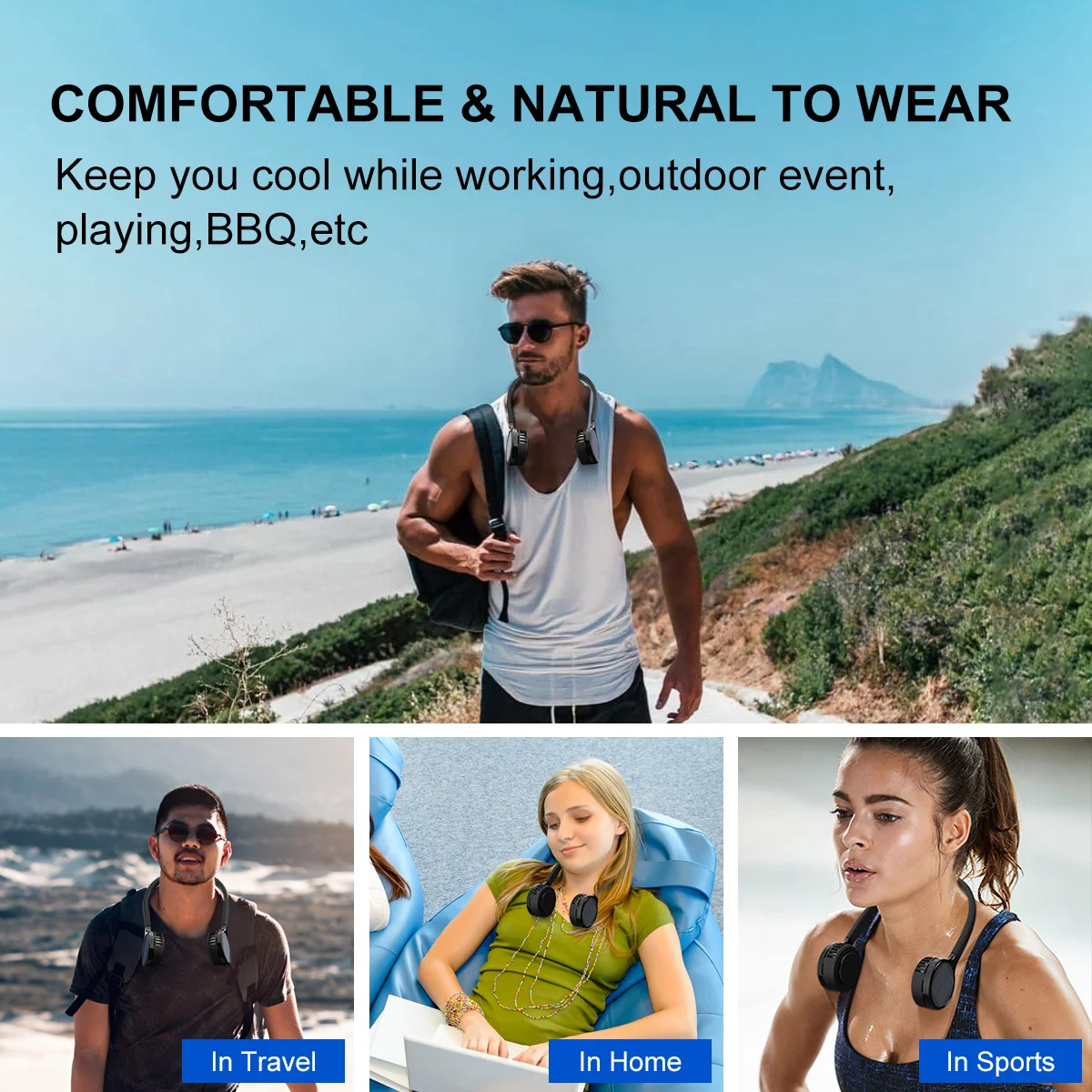 Solar Powered Neck Fan 360 Degree Adjustable Portable Fan for Outdoor Sports USB Type C Charging Hands Free Wearable Design - Image 5