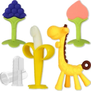 Custom BPA Free Silicone Baby Teether in Fruit Shape Banana Finger Toothbrush for Soothing Sore Gums