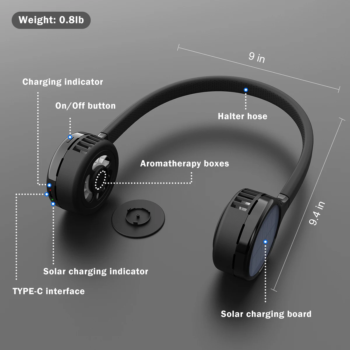 Solar Powered Neck Fan 360 Degree Adjustable Portable Fan for Outdoor Sports USB Type C Charging Hands Free Wearable Design - Image 2