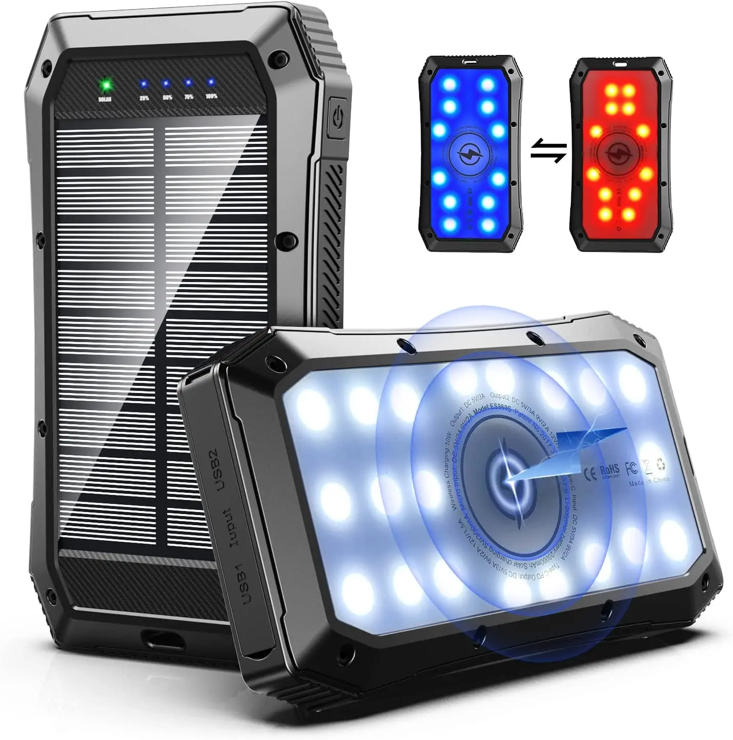 ES980S-PD Pover Bank 20000mah Power Add Power Bank 20000 Fast Charge Usb c Solar Powered Led Light Powrebank Charger