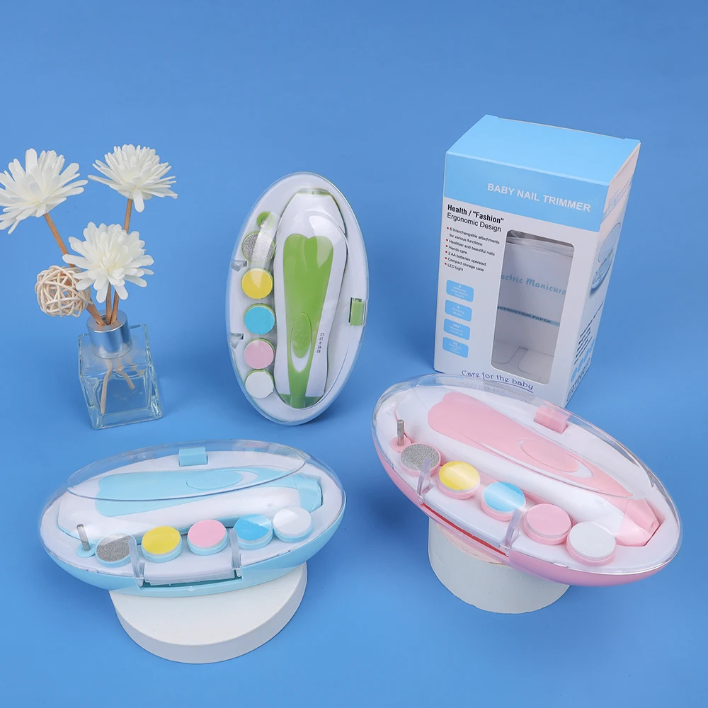 Wholesale Safe Baby Nail File Electric Nail Trimmer Manicure Set Clippers Grinding Heads and LED Light - Image 3