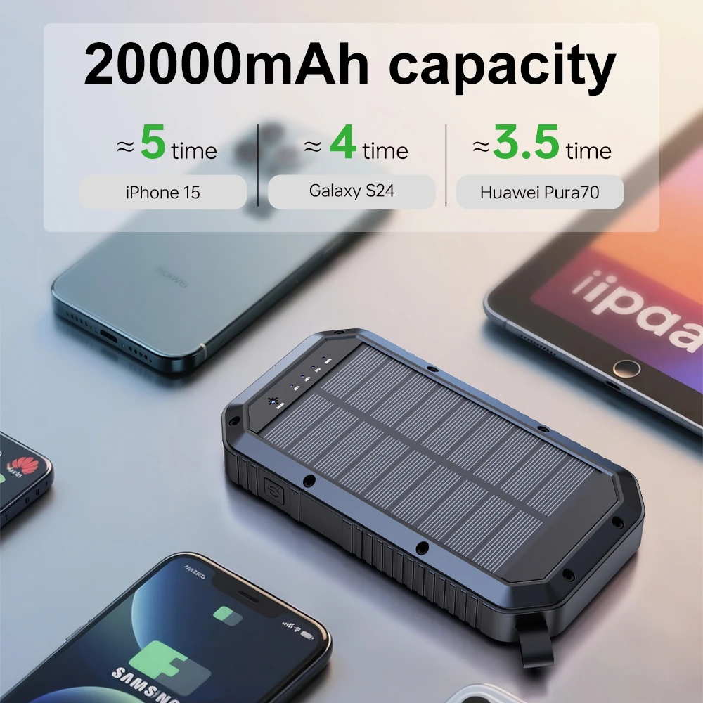 Waterproof Solar Powerbank Manufacturer Wholesales Solar Power Bank 20000mah 30000mah 5v 2a Solar Panel Power Bank Usb Charge - Image 3