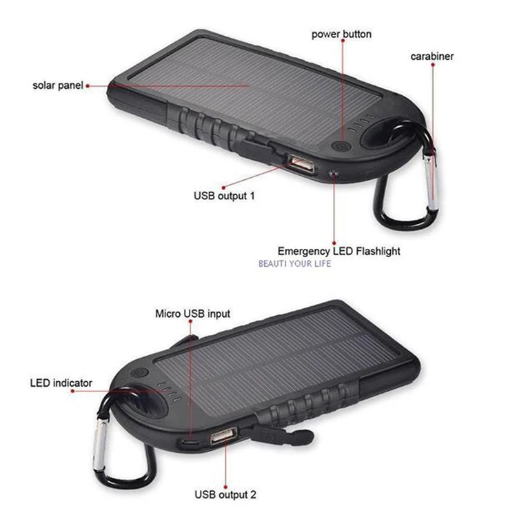Custom Portable Power Bank 5000mah Dual-usb Waterproof Solar Power Bank Battery Charger - Image 6