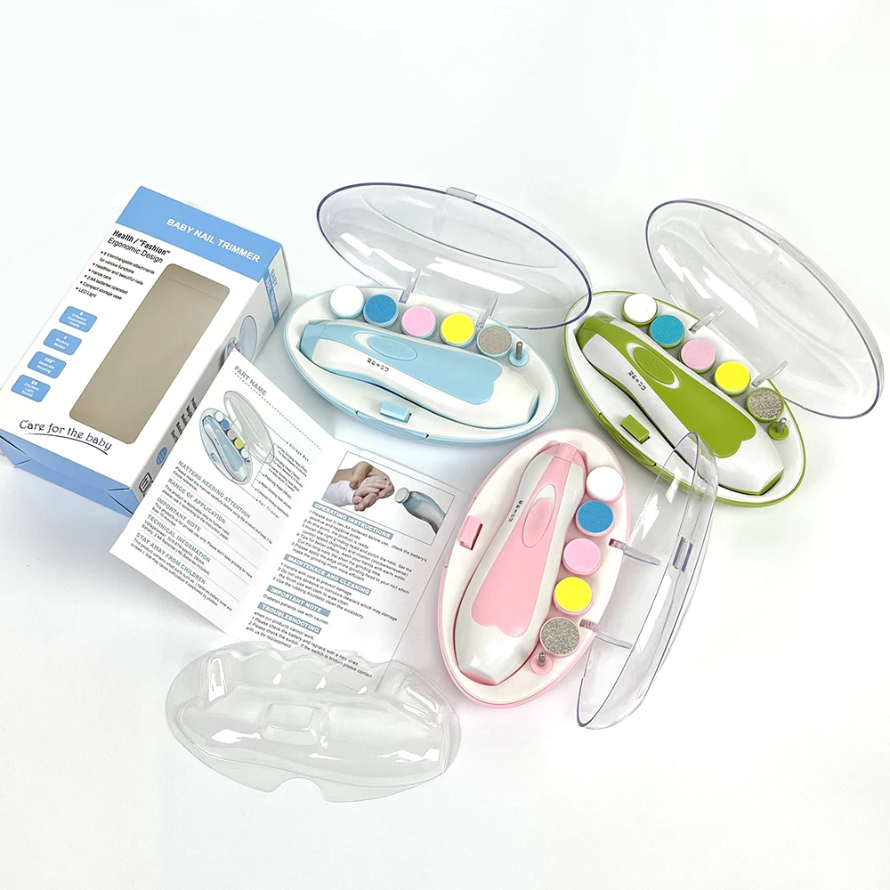 Wholesale Safe Baby Nail File Electric Nail Trimmer Manicure Set Clippers Grinding Heads and LED Light - Image 2