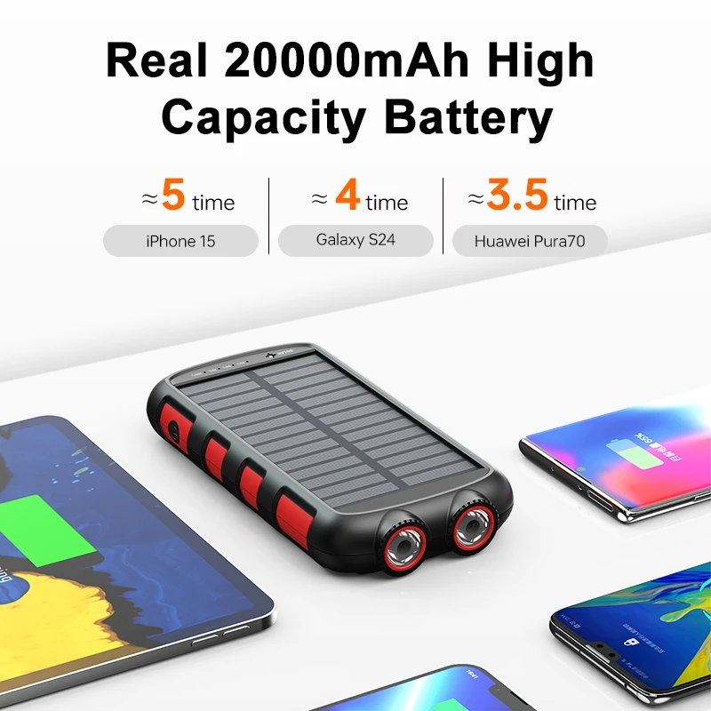 ES965S Cargador Portatil 20000 Power Banks Portable Wireless Powerbank Cargador Solar Power Charger Power Bank Solare 20000 Mah - Image 3